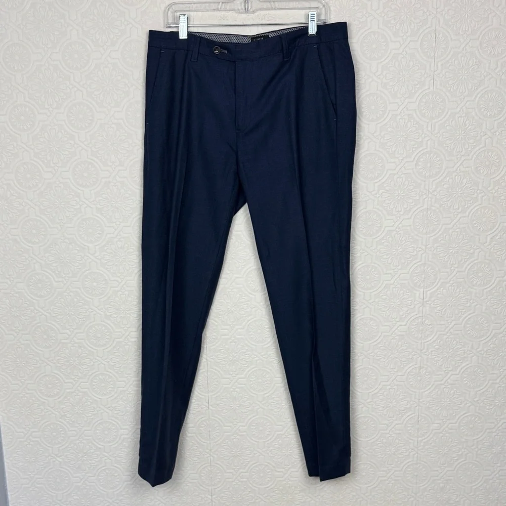 Ted Baker Navy Blue Dress Pants Men’s 34R Tailored Slim Fit Linen Blend Trousers